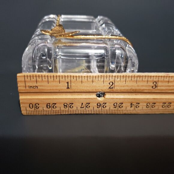 Royal Crystal Rock Clear Lead Trinket Box Gold Tone Butterfly Italy 3.5"×2.5" - Picture 9 of 12